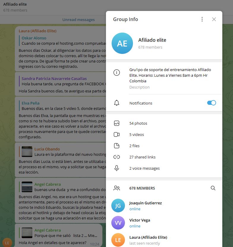 Grupo de Telegram del curso de Marketing de Afiliados Afiliado Elite.